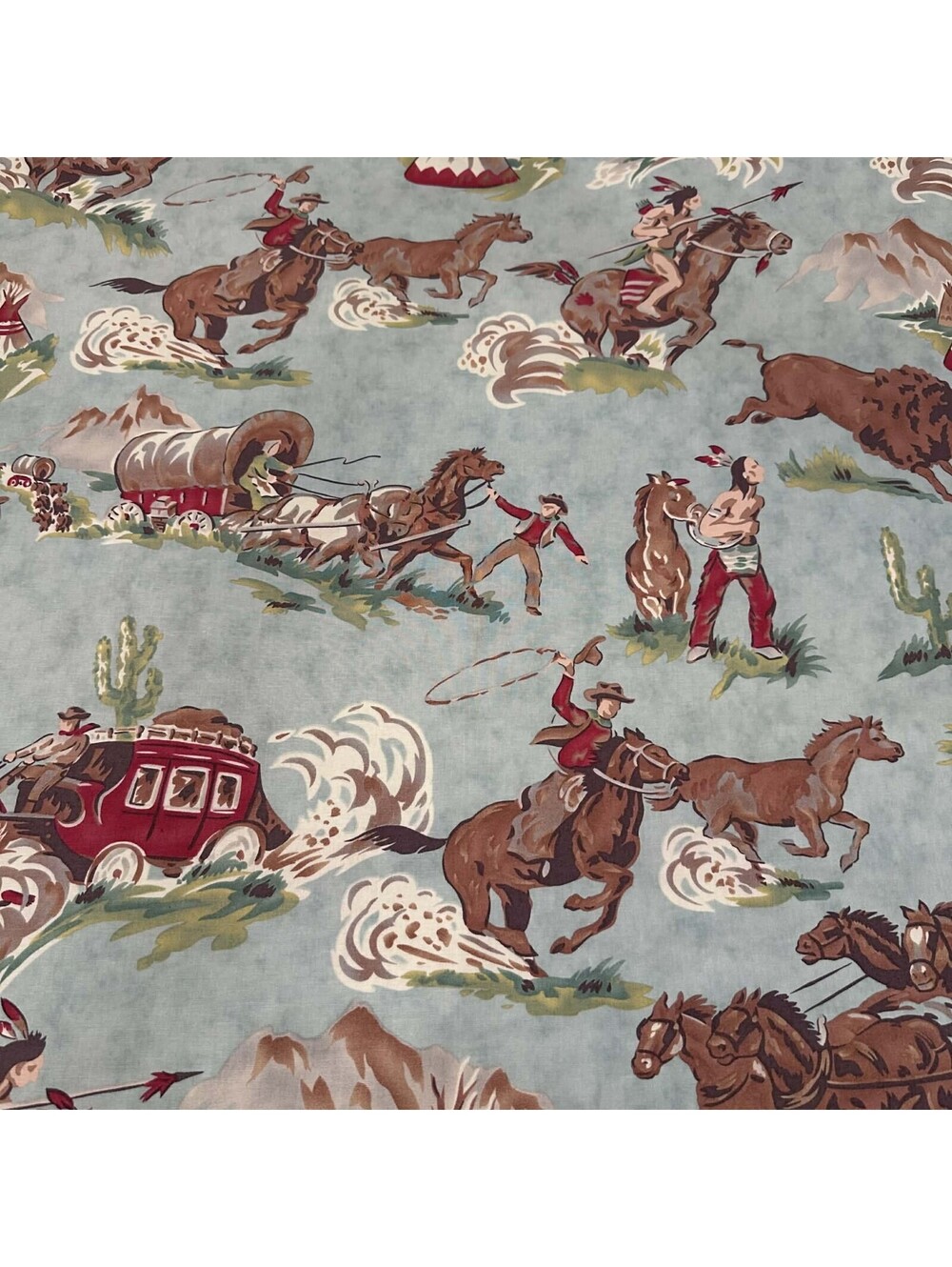 Moda Wild Wild West Cowboy Stagecoach Fabric Light Blue 54"W By The Yard Cotton